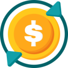 golden coin with dollar sign and arrows circling around it in one direction