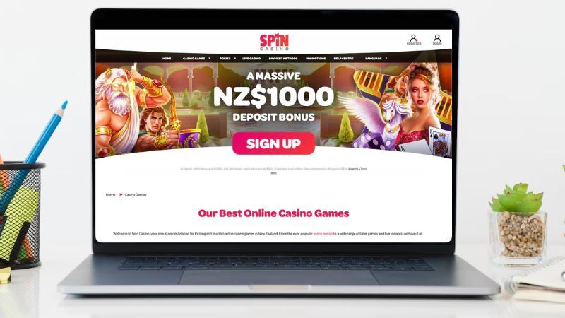 Spin Casino main page on laptop