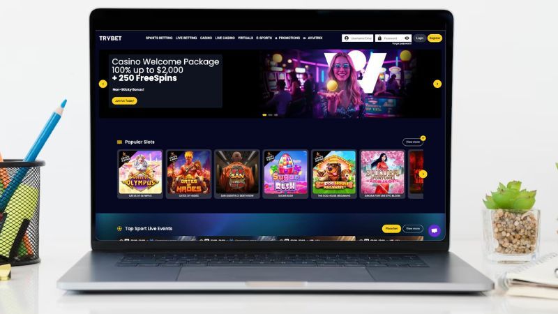 Trybet Casino main page on laptop