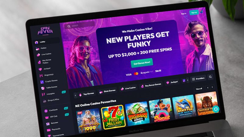 Spinfever Casino main page on laptop