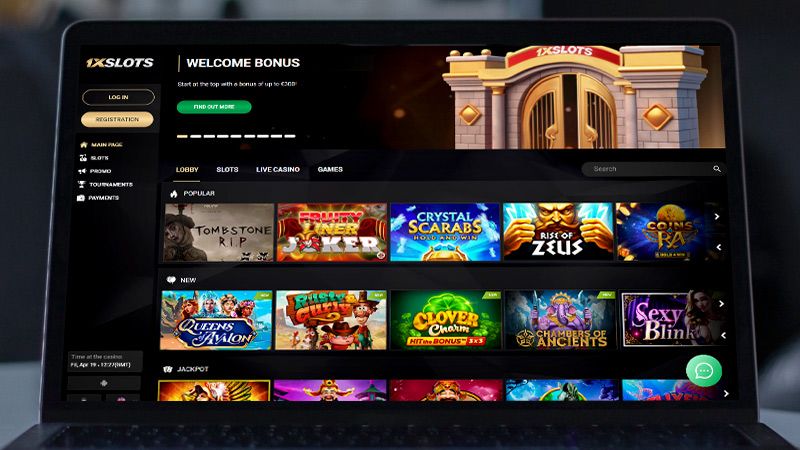 1xSlots Casino main page on laptop