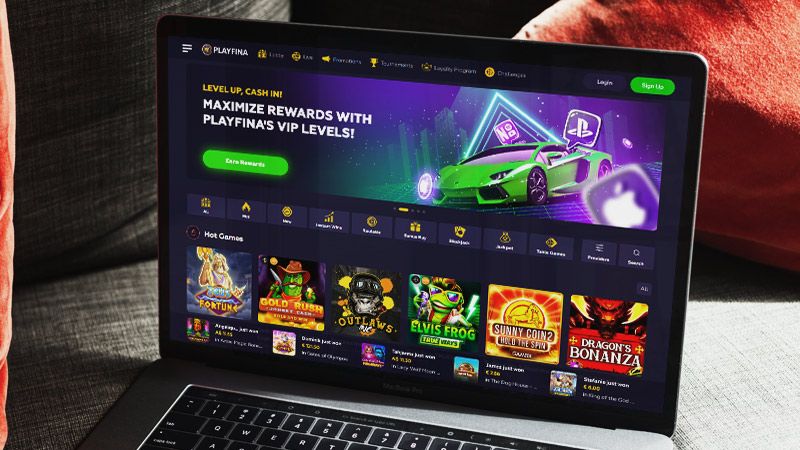 Playfina Casino main page on laptop