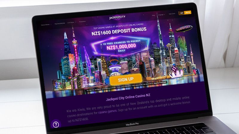 JackpotCity Casino main page on laptop
