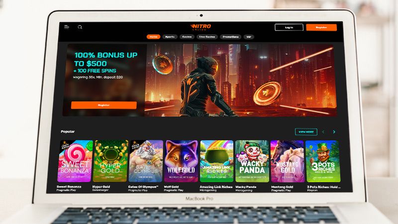 Nitro Casino main page on laptop