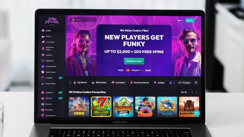 SpinFever Casino main page on laptop