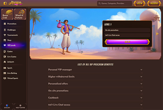 Alawin casino vip page