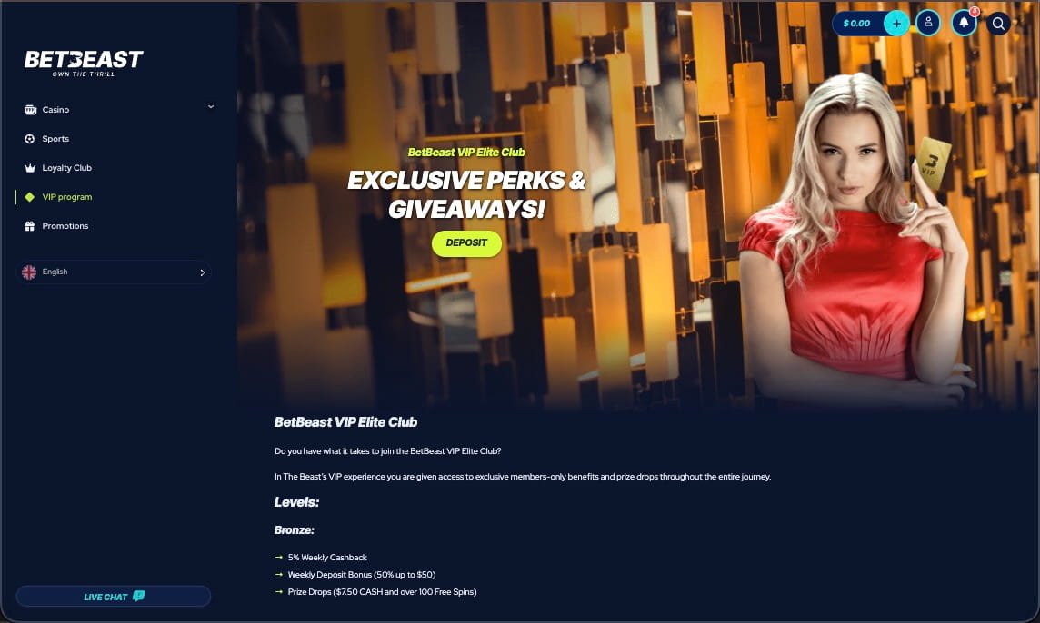 BetBeast casino vip page