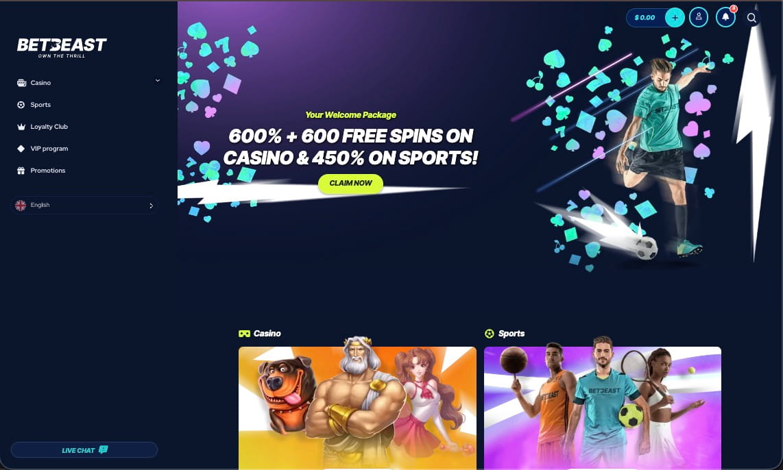 BetBeast casino main page