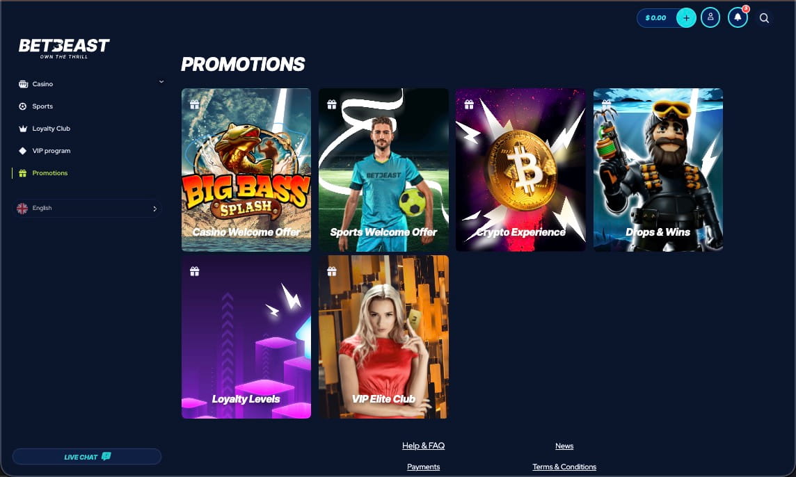 BetBeast casino promotions page