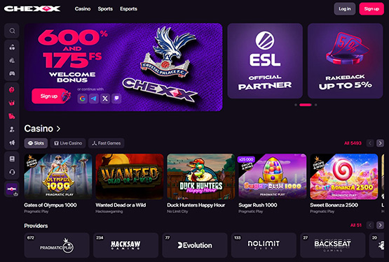 Chexx casino main page