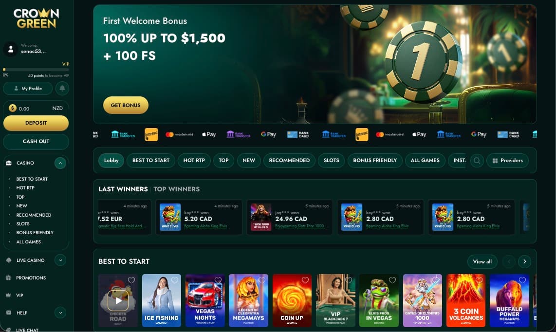 Crowngreen casino main page
