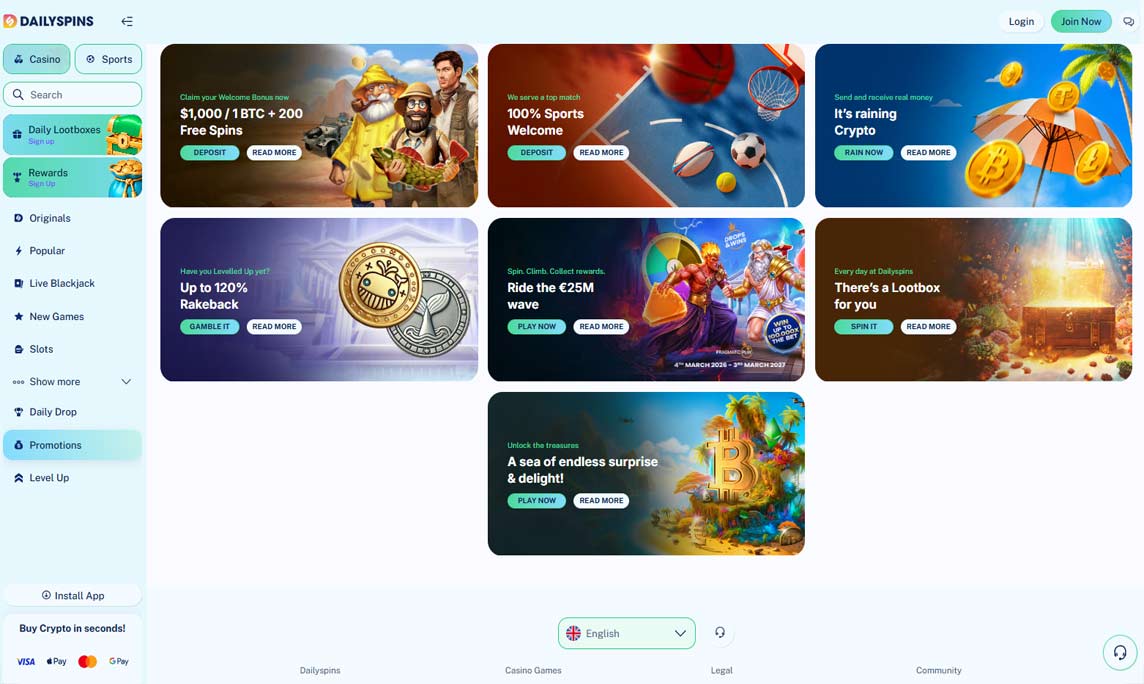 Dailyspins casino promotions page