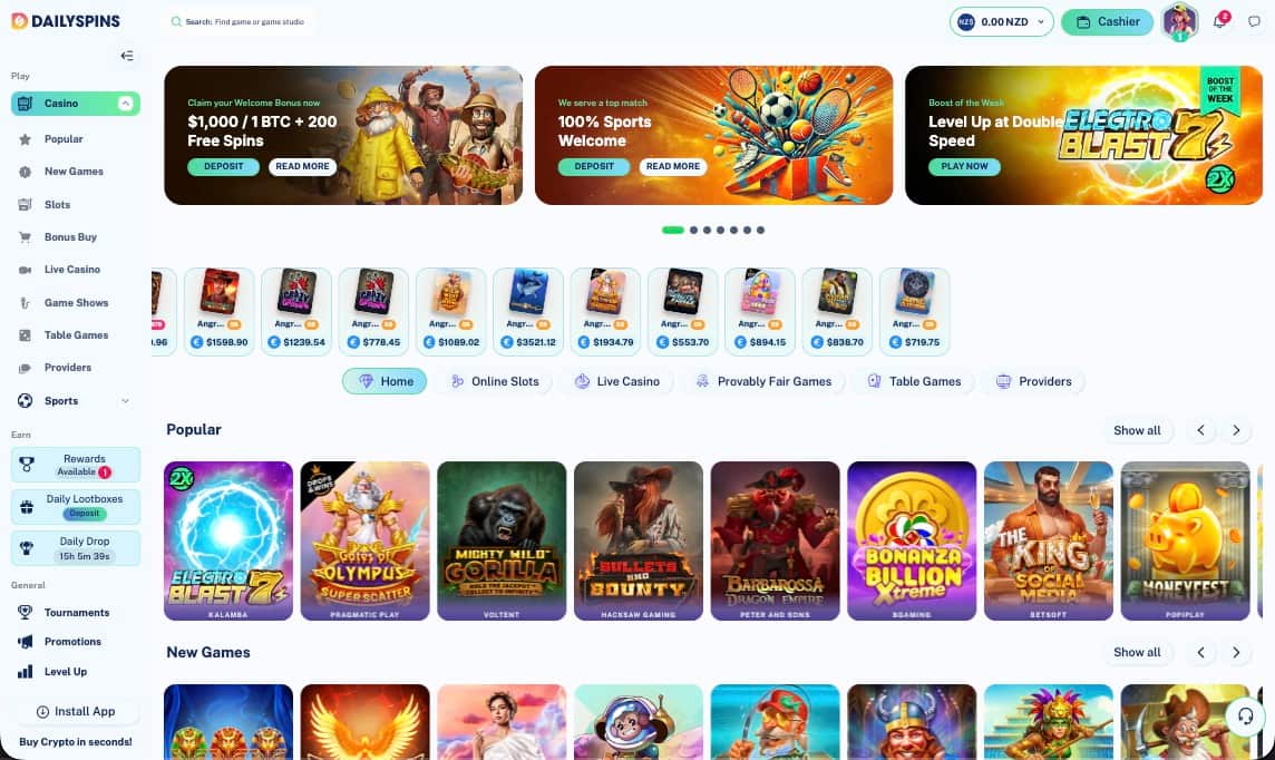 Dailyspins casino main page
