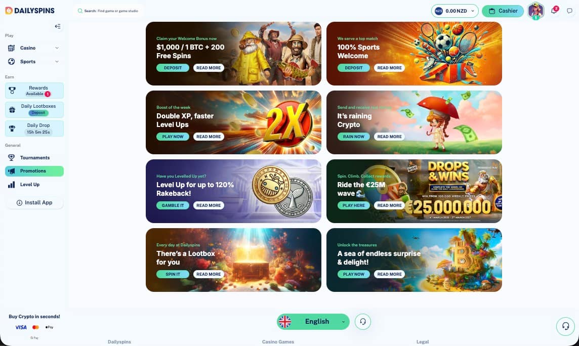 Dailyspins casino promotions page