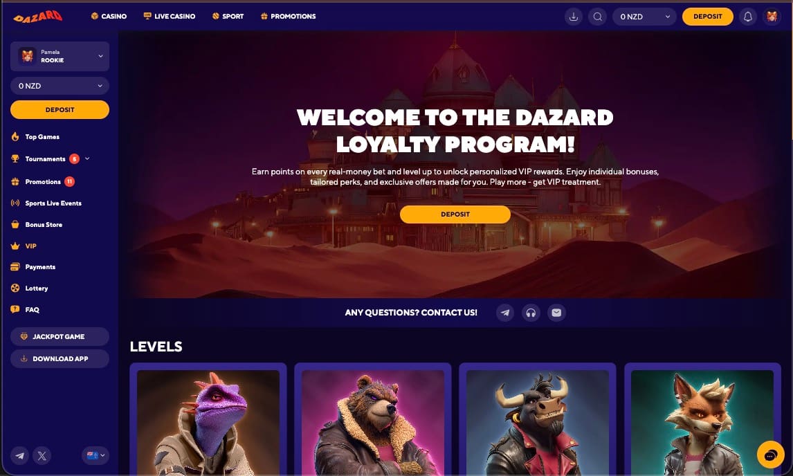 Dazard casino vip page