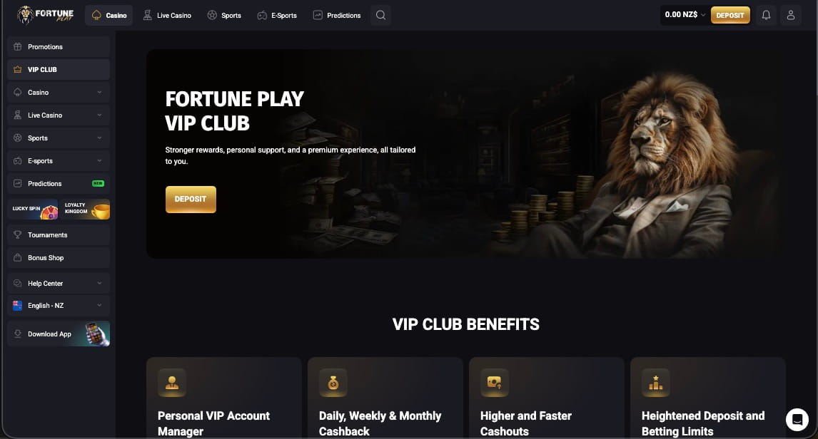 FortunePlay casino vip page