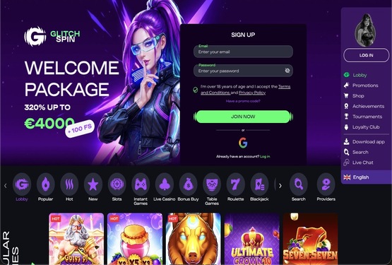 Glitchspin casino main page