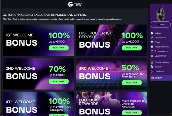 Glitchspin casino promotions page