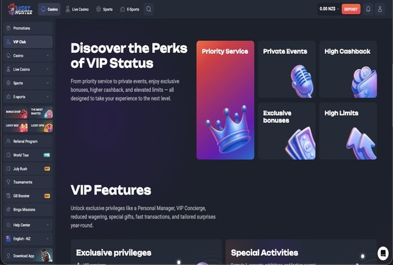 LuckyHunter casino vip page