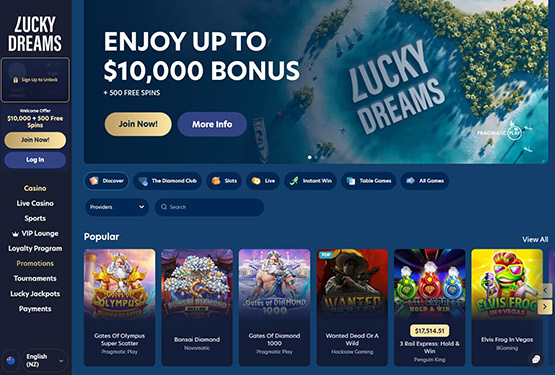 LuckyDreams casino main page