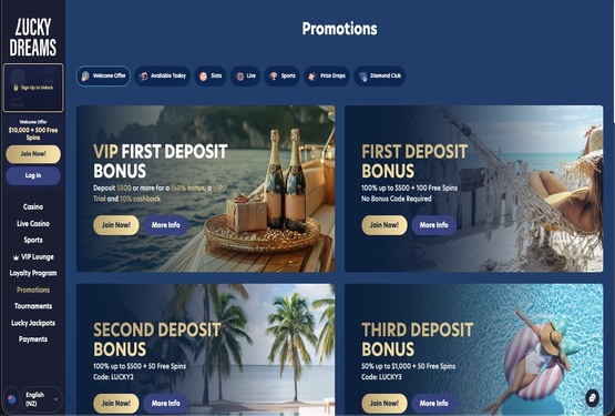 LuckyDreams casino promotions page