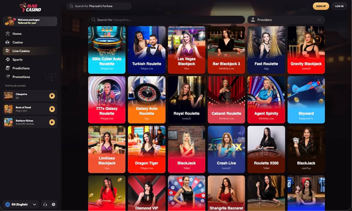 MadCasino live games page