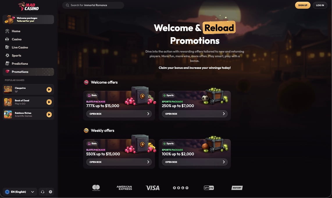 MadCasino promotions page