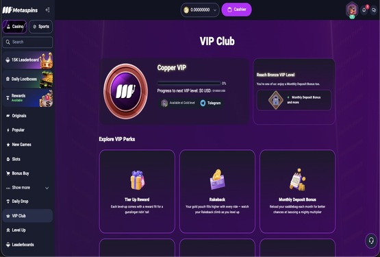 Metaspins casino vip page
