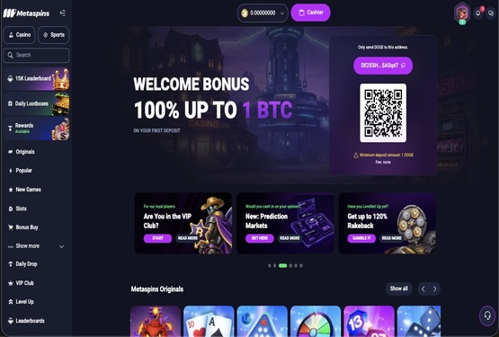 Metaspins casino main page