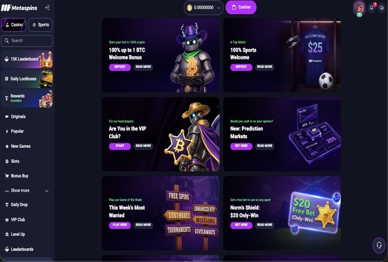 Metaspins casino promotions page
