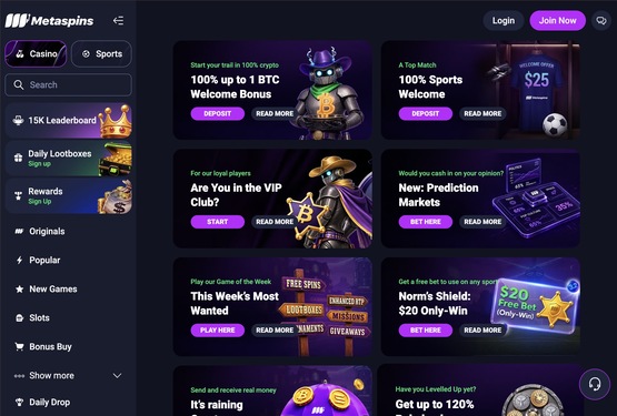 Metaspins casino promotions page