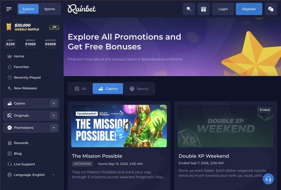 Rainbet casino promotions page