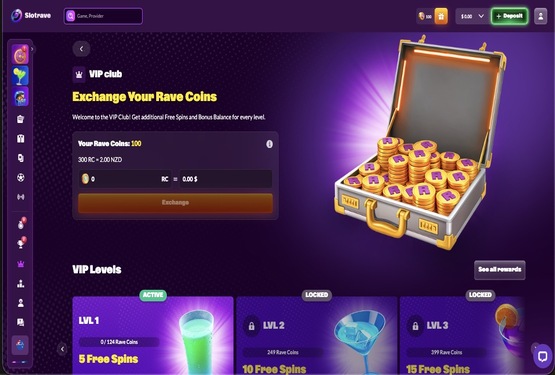 SlotRave casino vip page