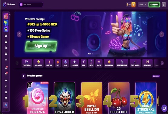 SlotRave casino main page
