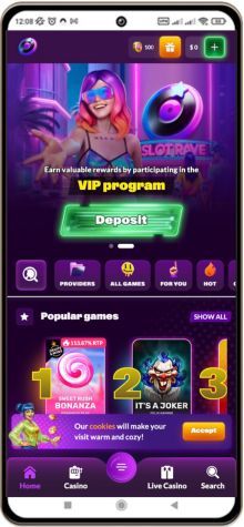 Mobile screenshot of SlotRave Casino