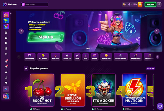 SlotRave casino main page