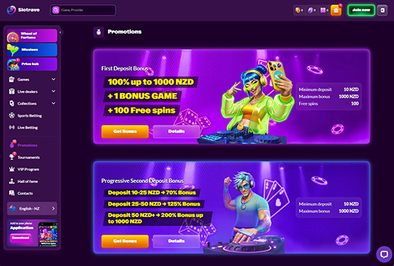 SlotRave casino promotions page