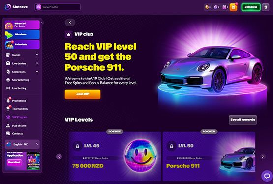 SlotRave casino vip page