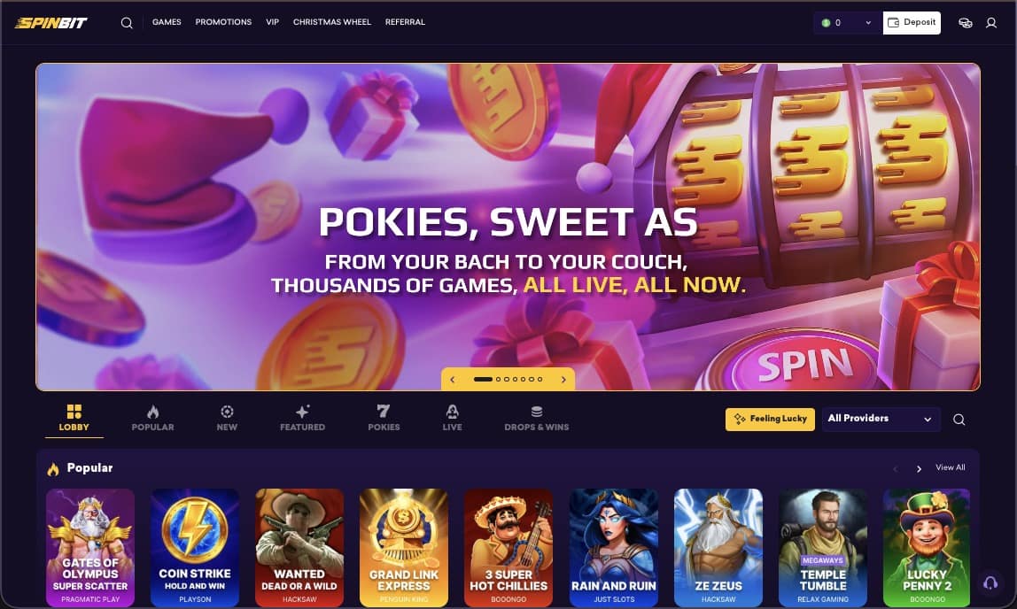 SpinBit casino main page