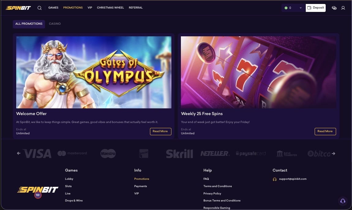 SpinBit casino promotions page