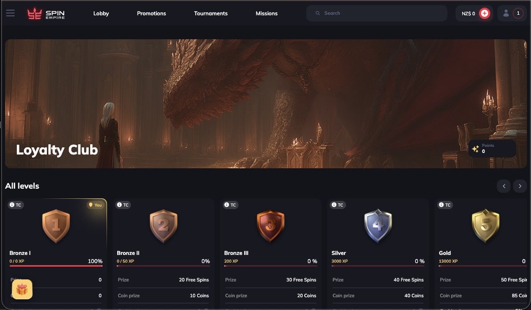 SpinEmpire casino vip page