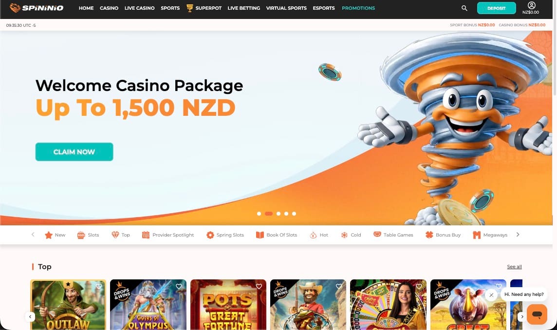 Spininio casino main page