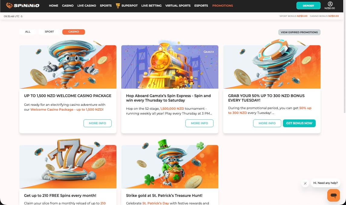 Spininio casino promotions page