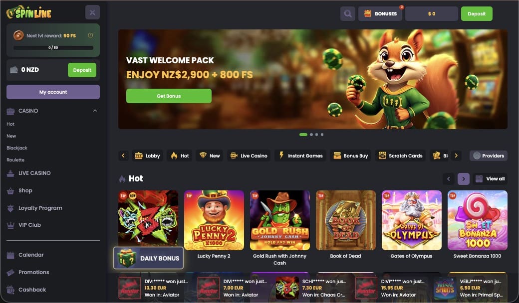 Spinline casino main page