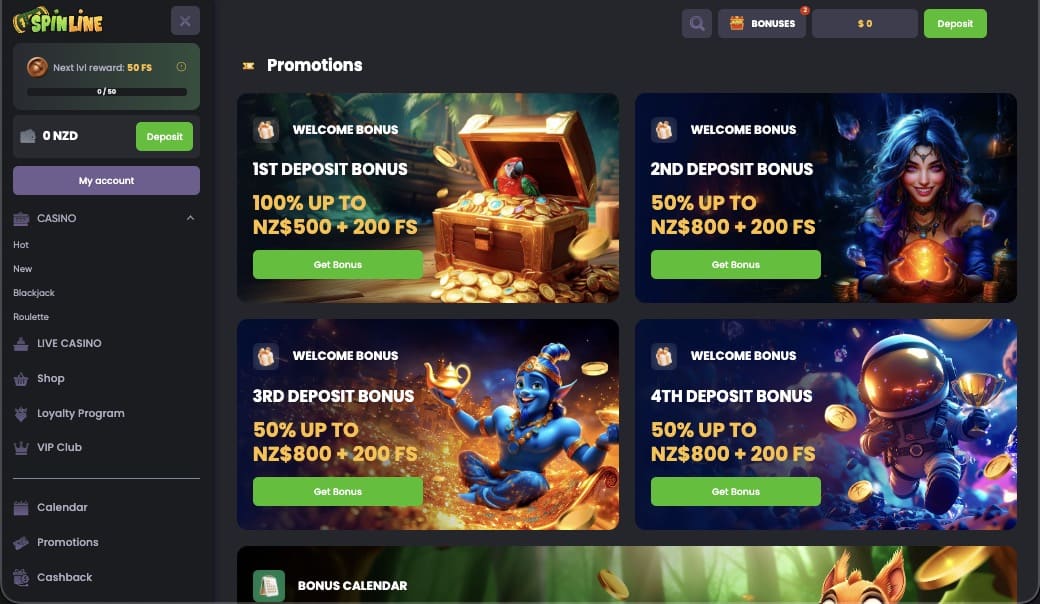 Spinline casino promotions page