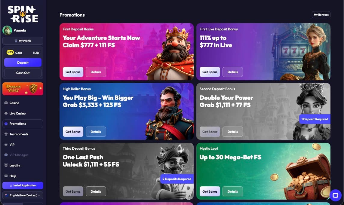 Spinrise casino promotions page