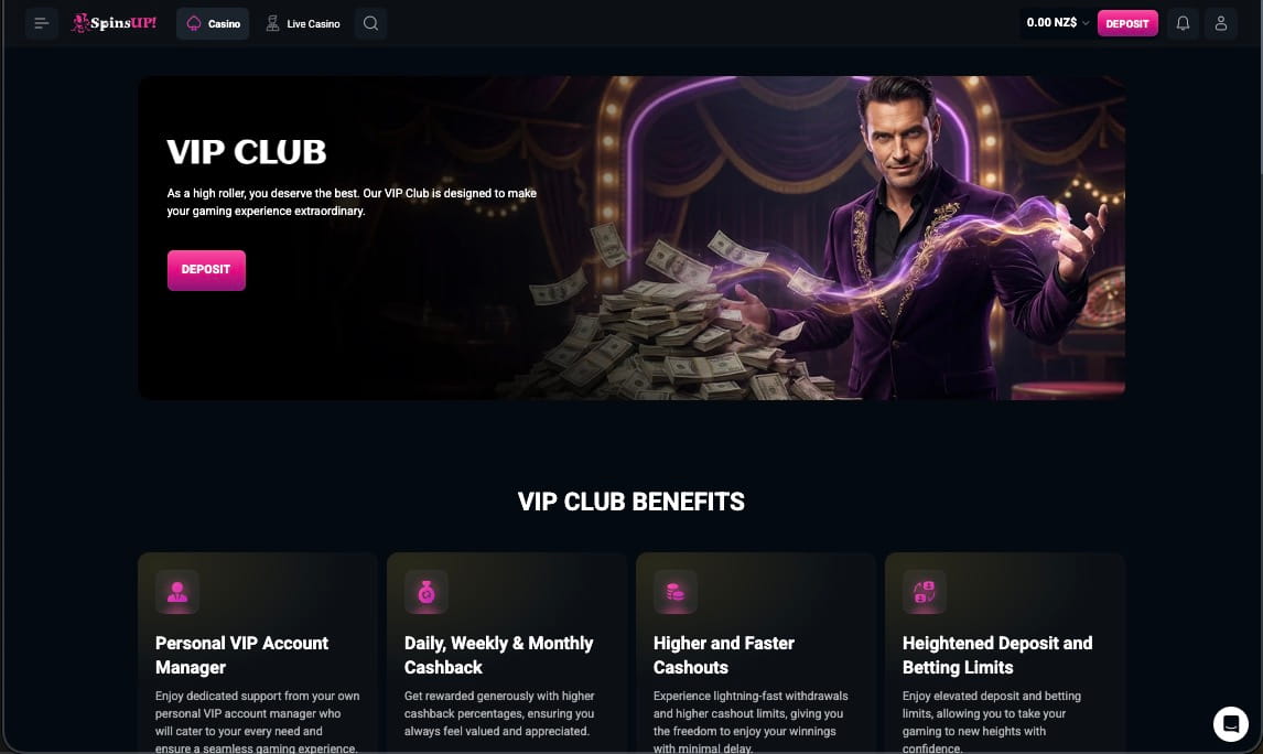 SpinsUP casino vip page