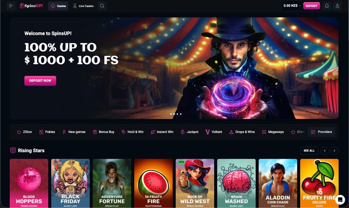 SpinsUP casino main page