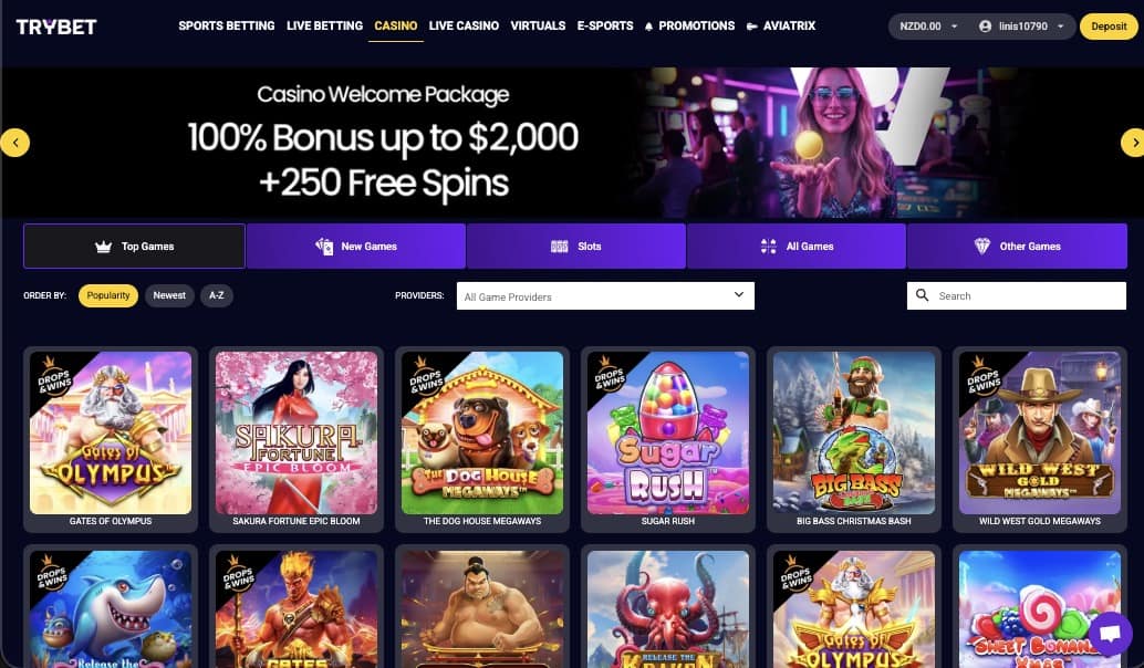 Trybet casino games page