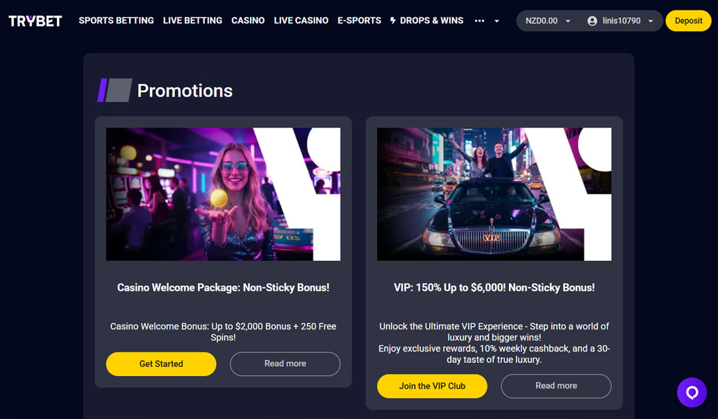 Trybet casino promotions page